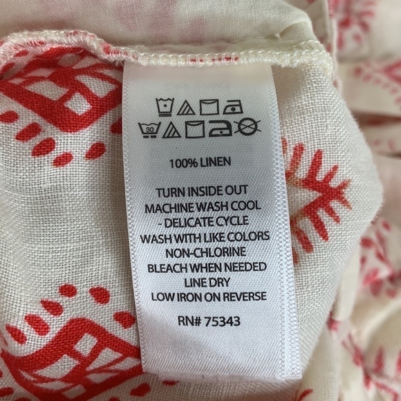 T11 Artisan Ny 100% Linen white shorts with red tribal print Aztec size Medium - Picture 11 of 16